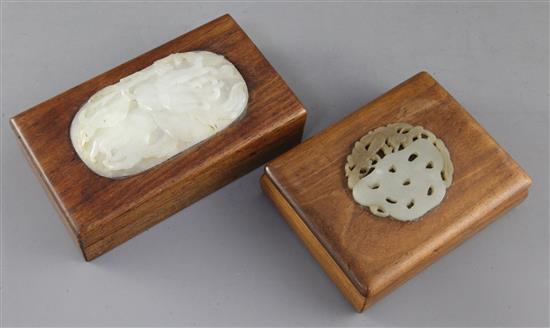 Two Chinese jade mounted wood boxes, the jade 18th/19th century,